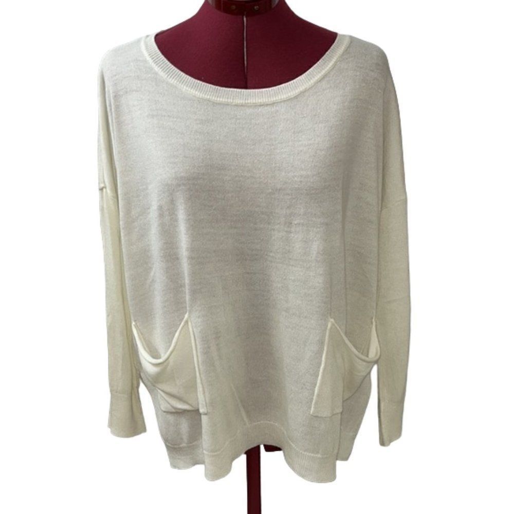 Thyme & Honey Oversized Ivory Scoop Neck Dolman Pocket Sweater Medium